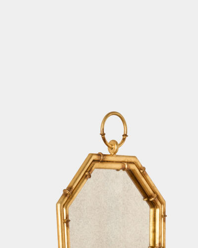 Octagonal Bamboo Mirror w/Candleholder-Gold