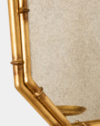 Octagonal Bamboo Mirror w/Candleholder-Gold