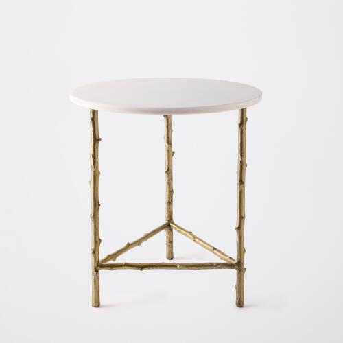 Bamboo 3-legged Side Table-Brass