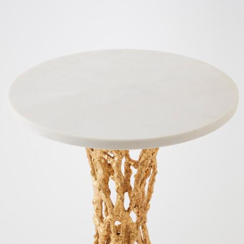 Perforated Side Table-Gold Leaf/White Marble