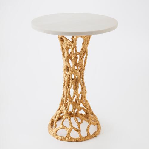Perforated Side Table-Gold Leaf/White Marble