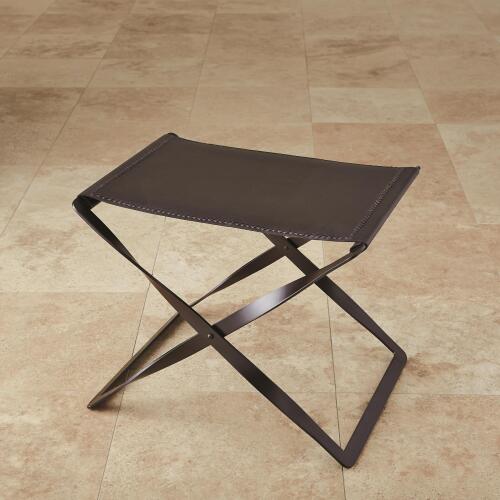 Folding Stool-Brown Leather