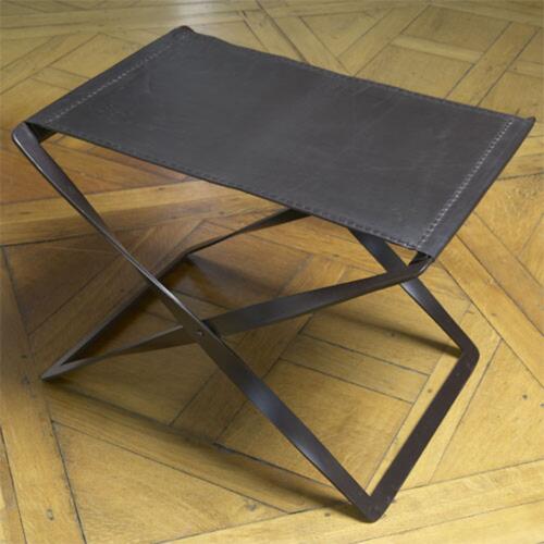 Folding Stool-Brown Leather