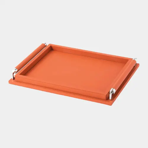 boden leather handle rectangle tray-coral