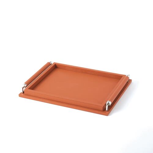 Wrapped Handle Tray-Coral Leather