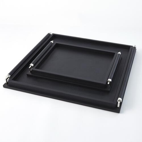 Wrapped Handle Tray-Black Leather