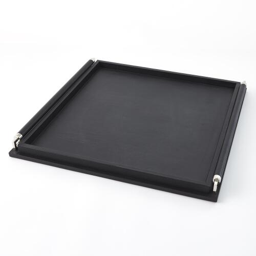 Wrapped Handle Tray-Black Leather