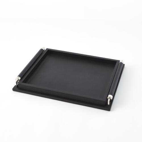 Wrapped Handle Tray-Black Leather
