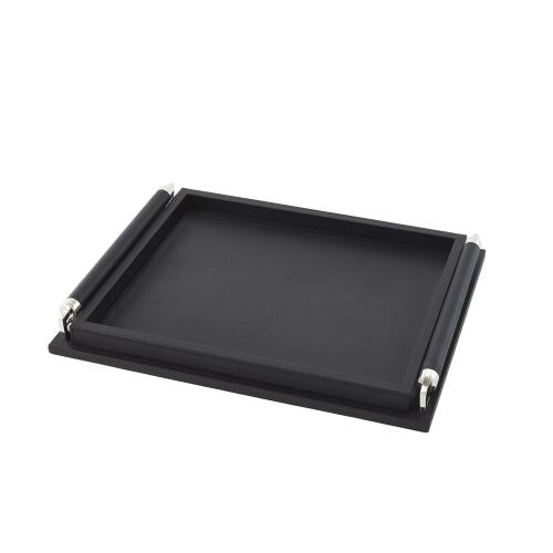 Wrapped Handle Tray-Black Leather