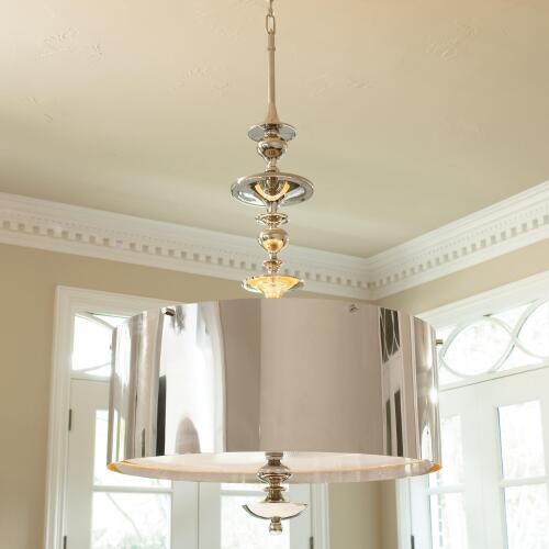 Turned Pendant Chandelier-Nickel-Sm
