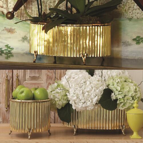 Corrugated Bamboo Cachepot-Brass