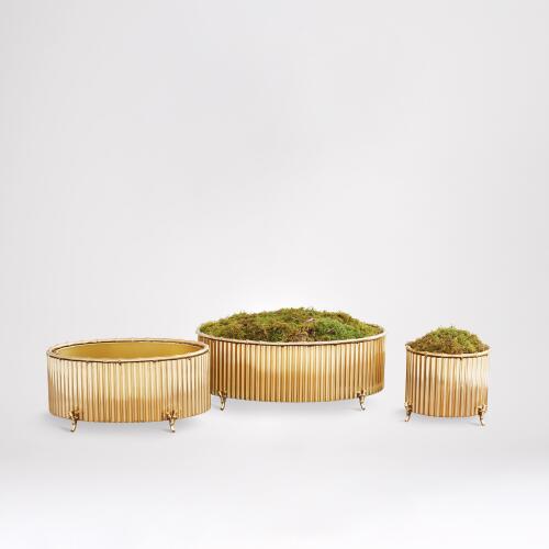 Corrugated Bamboo Cachepot-Brass