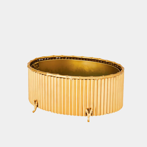 Kai Corrugated Bamboo Cachepot-Brass-Med