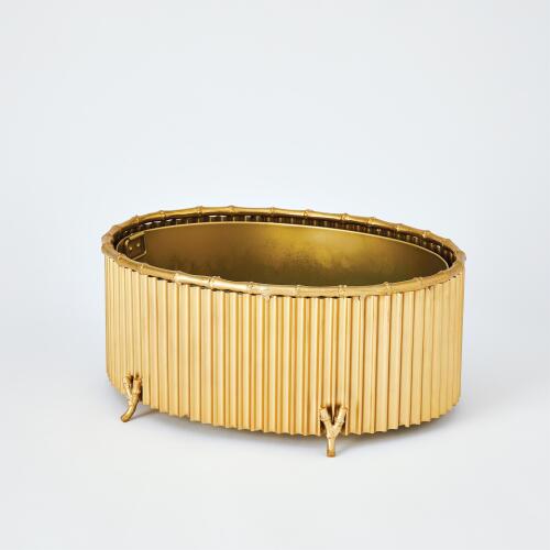 Corrugated Bamboo Cachepot-Brass