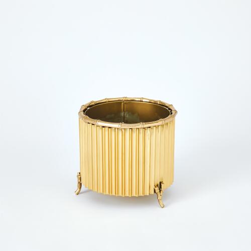 Corrugated Bamboo Cachepot-Brass