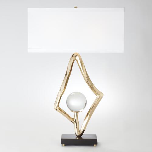 abstract lamp w/ crystal sphere-brass