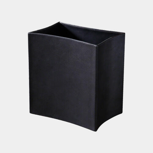 Freddy Folded Leather Wastebasket-Black