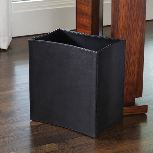 Folded Leather Wastebasket-Black