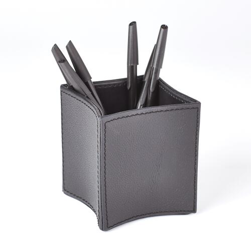 Folded Leather Pencil Cup-Black