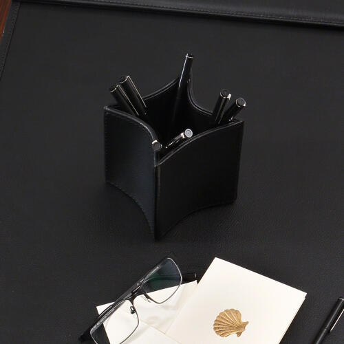 Folded Leather Pencil Cup-Black