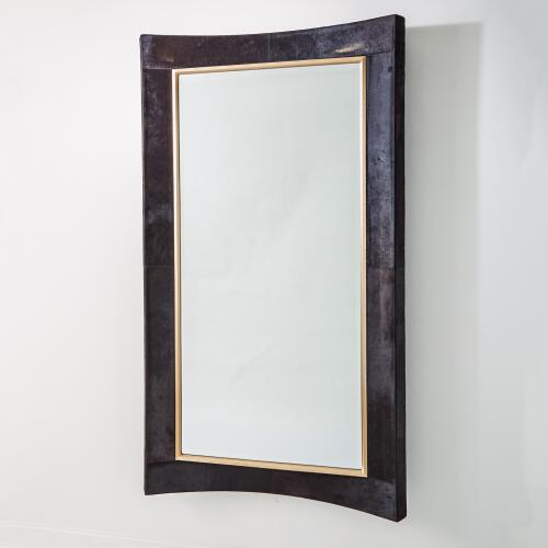 curved floor mirror-black hair-on-hide