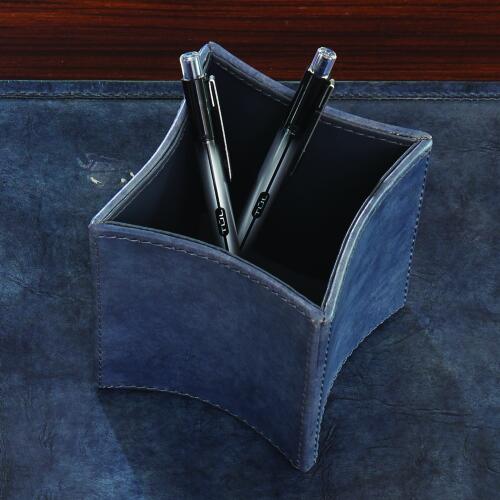 Folded Leather Pencil Cup-Blue Wash