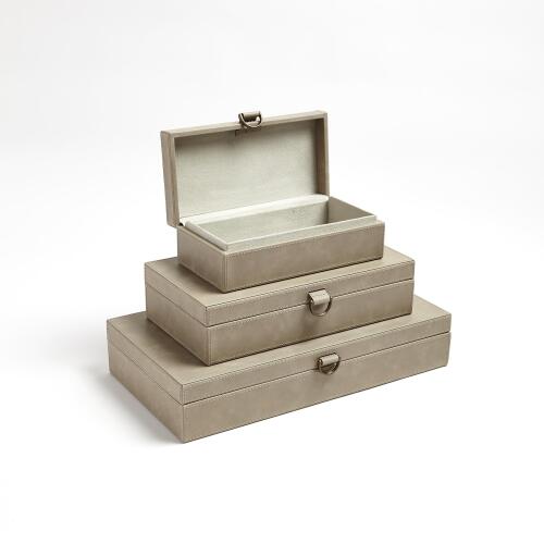 Marbled Leather D Ring Box-Light Grey