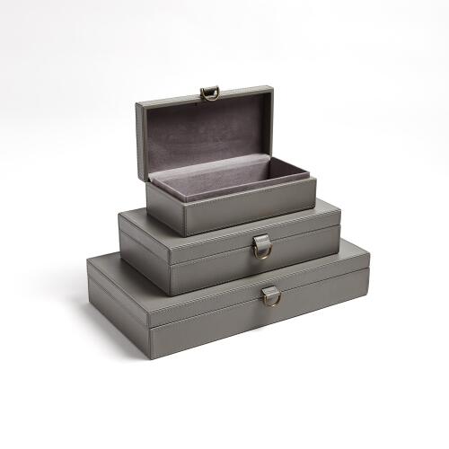 Marbled Leather D Ring Box-Dark Grey