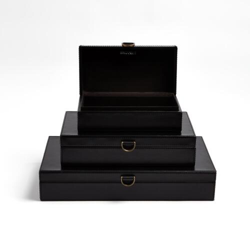 Marbled Leather D Ring Box-Black