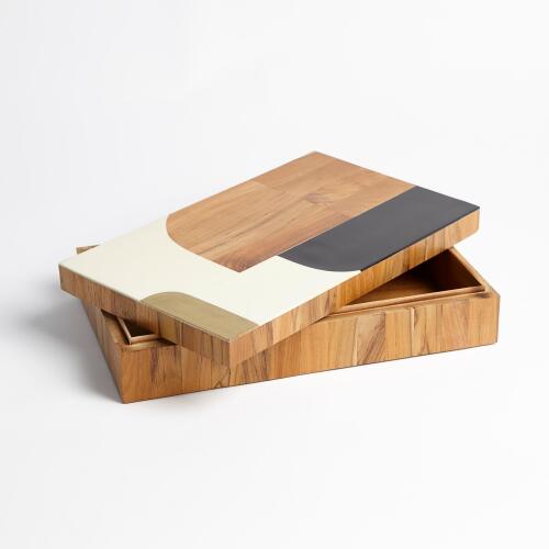 Wooden Inlaid Box-Black/Ivory