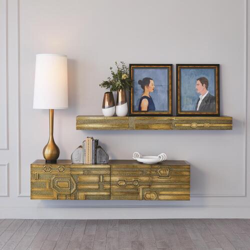 Abstract Block Floating Shelf-Brass