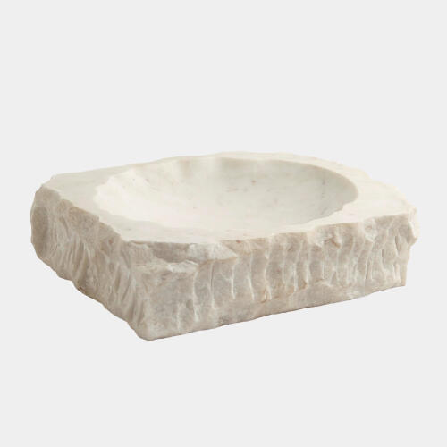 Kholin Chiseled Block Bowl-White Marble