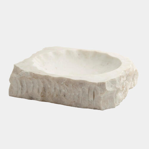 Kholin Chiseled Block Bowl-White Marble