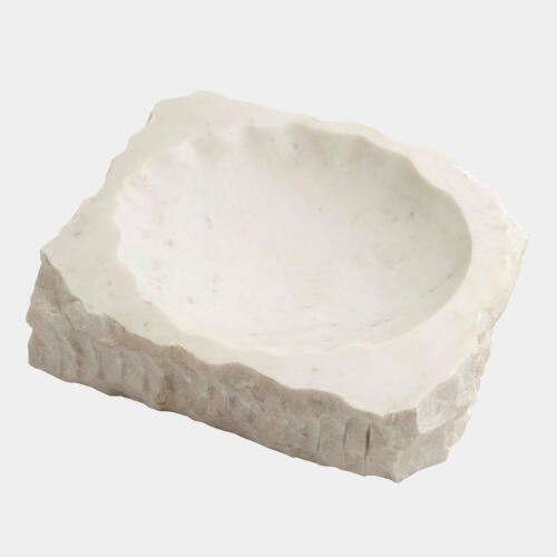 Kholin Chiseled Block Bowl-White Marble