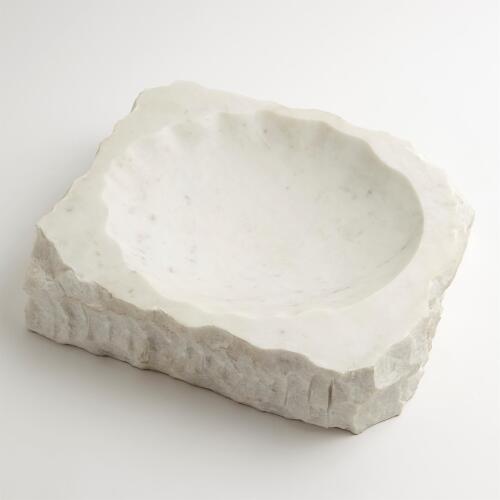 Chiseled Block Bowl-White Marble