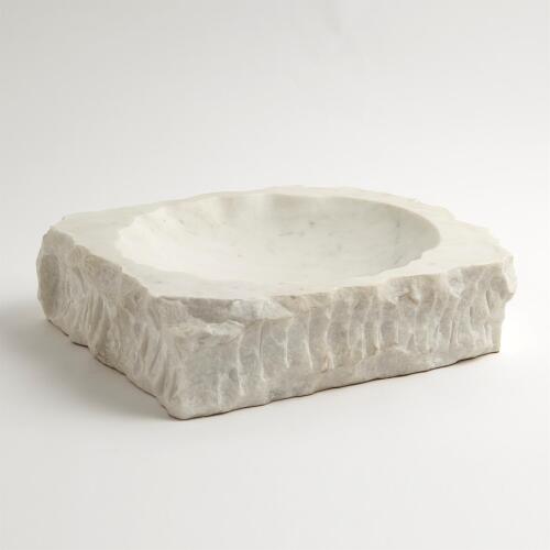 Chiseled Block Bowl-White Marble