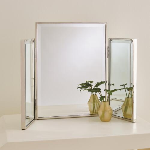 Tri-Fold Vanity Mirror-Nickel