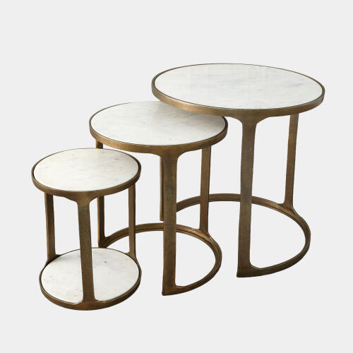 Bronte S/3 Marble Top Nesting Tables-Brass