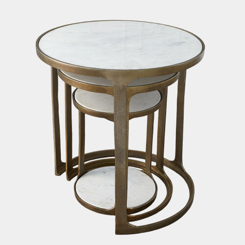 Bronte S/3 Marble Top Nesting Tables-Brass