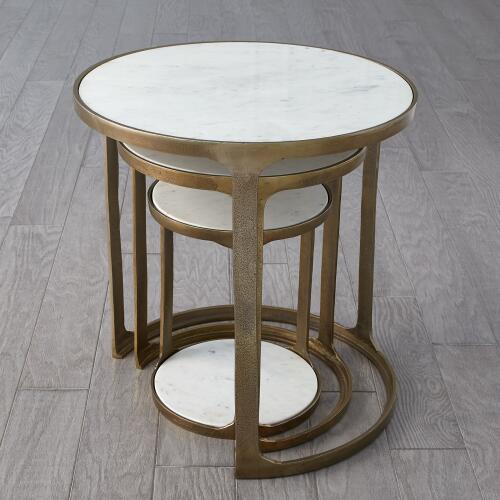 S/3 Marble Top Nesting Tables-Brass