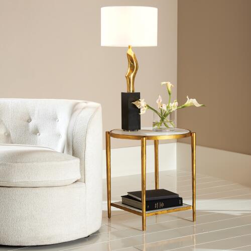 Circle/Square Side Table-Gold w/White Marble