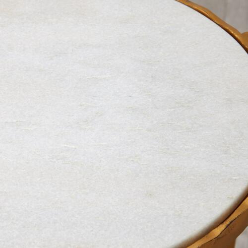 Circle/Square Side Table-Gold w/White Marble