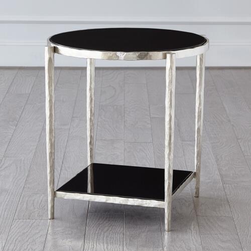 Circle/Square Side Table-Nickel w/ Black Granite