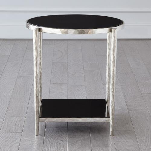 Circle/Square Side Table-Nickel w/ Black Granite