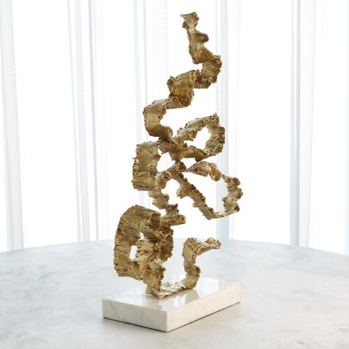 Squiggles Sculpture-Brass w/White Marble