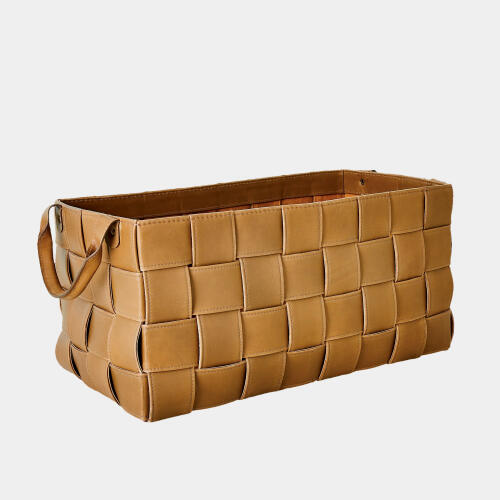 Bronya Soft Woven Leather Basket-Putty