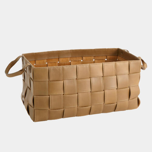 Bronya Soft Woven Leather Basket-Putty