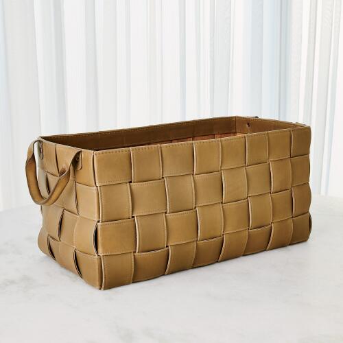Soft Woven Leather Basket-Putty