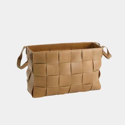 Bronya Soft Woven Leather Basket-Putty