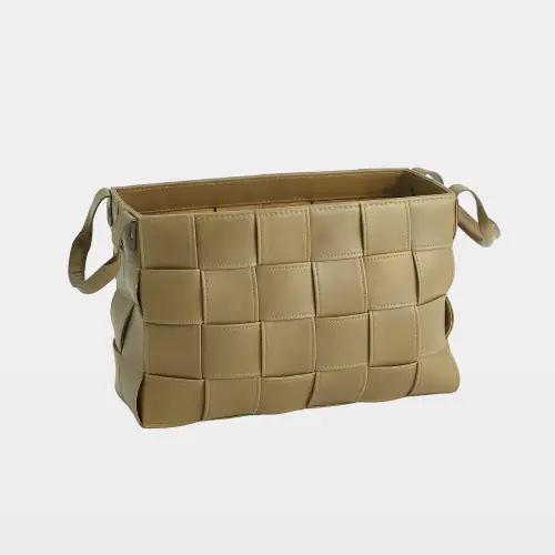Bronya Soft Woven Leather Basket-Putty